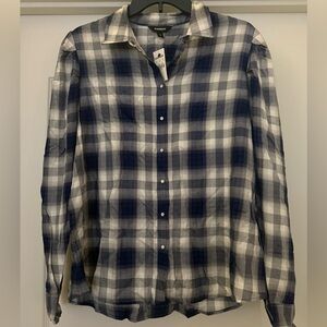 Express Women’s Button Front Long Sleeve Shirt Blue & White Plaid Size Large